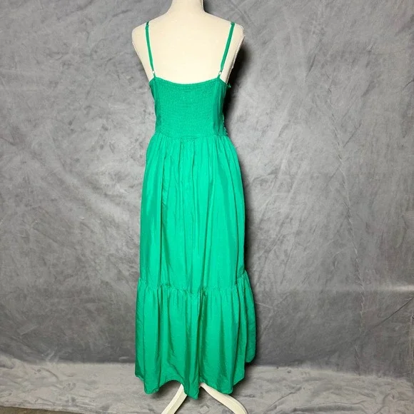 Universal Thread Size L Green Maxi Sundress Ruched Tiered Pocketed Cottagecore - Picture 2 of 8